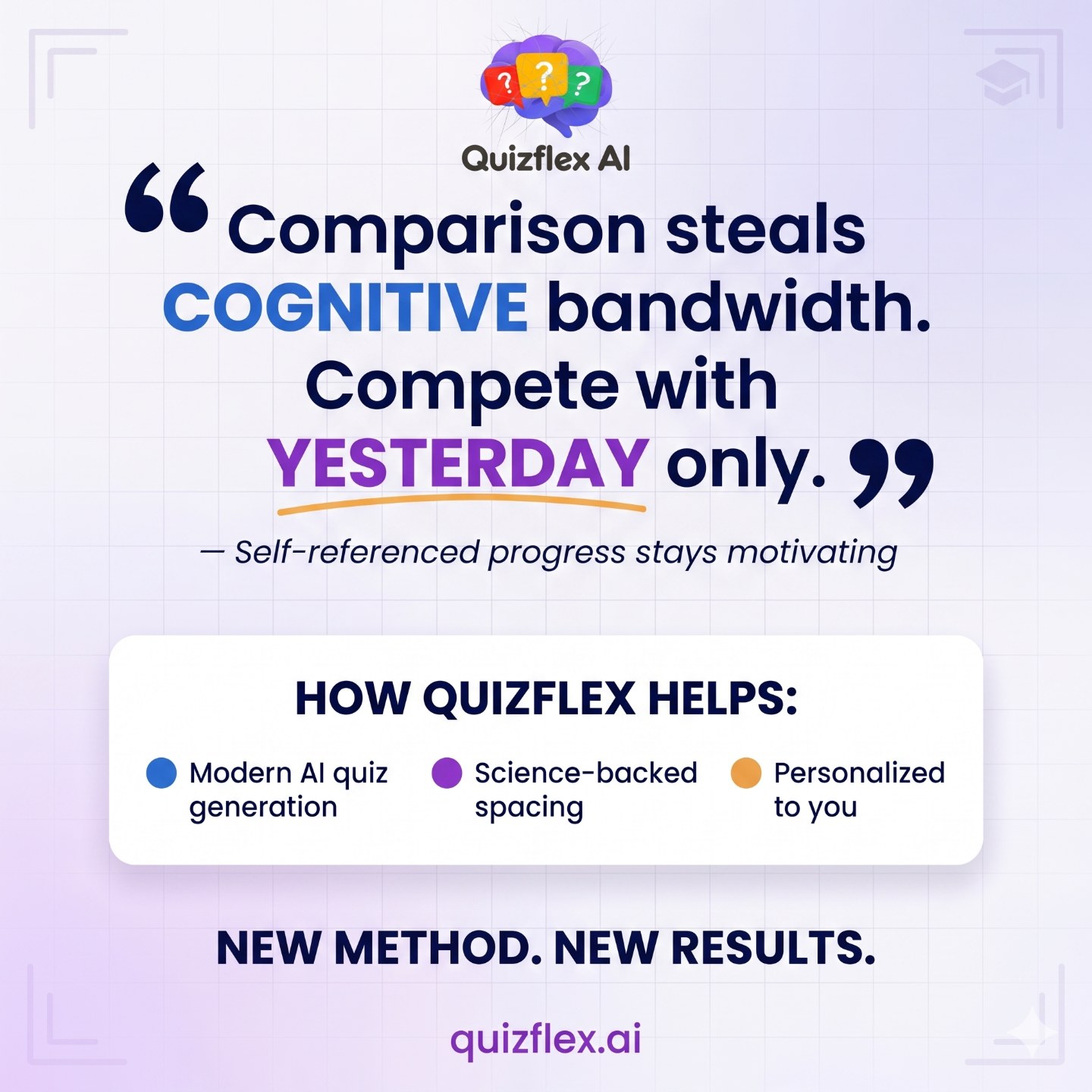 Illustration — Comparison steals COGNITIVE bandwidth. Compete with YESTERDAY only. — Se